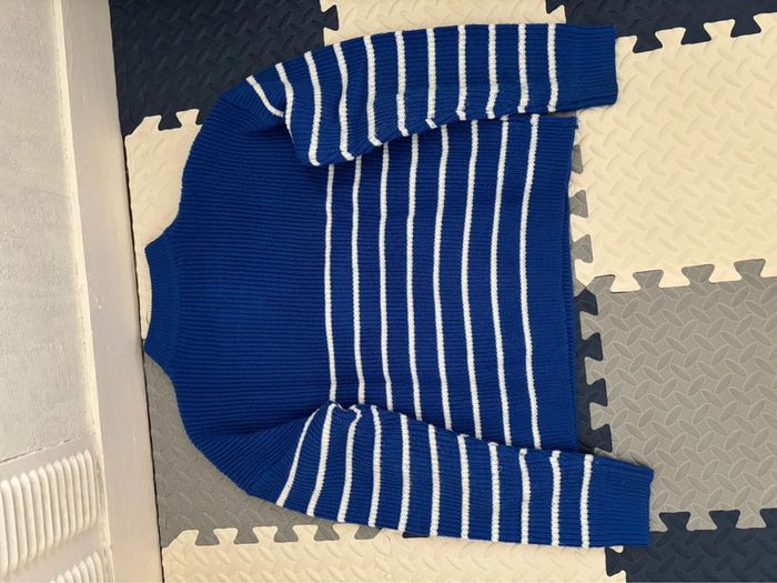 Pull à rayures zippé bleu azur - photo numéro 5