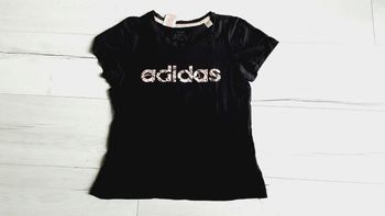 Vêtement fille tee-shirt manches courtes noir motif lettres Adidas roses 12 ans