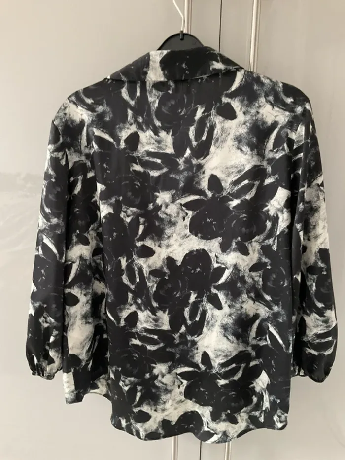 River island black/silvery grey satin blouse , longer at the back