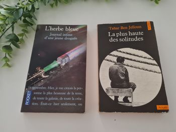 lot de deux livres : La Plus Haute des Solitudes et L'Herbe bleue journal intime d'une jeune droguée