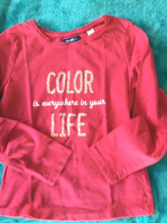 teeshirt tee-shirt okaidi 8 ans manches longues tbe