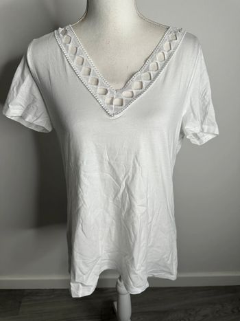 T-shirt blanc col broderies Grain de Malice T42 XL