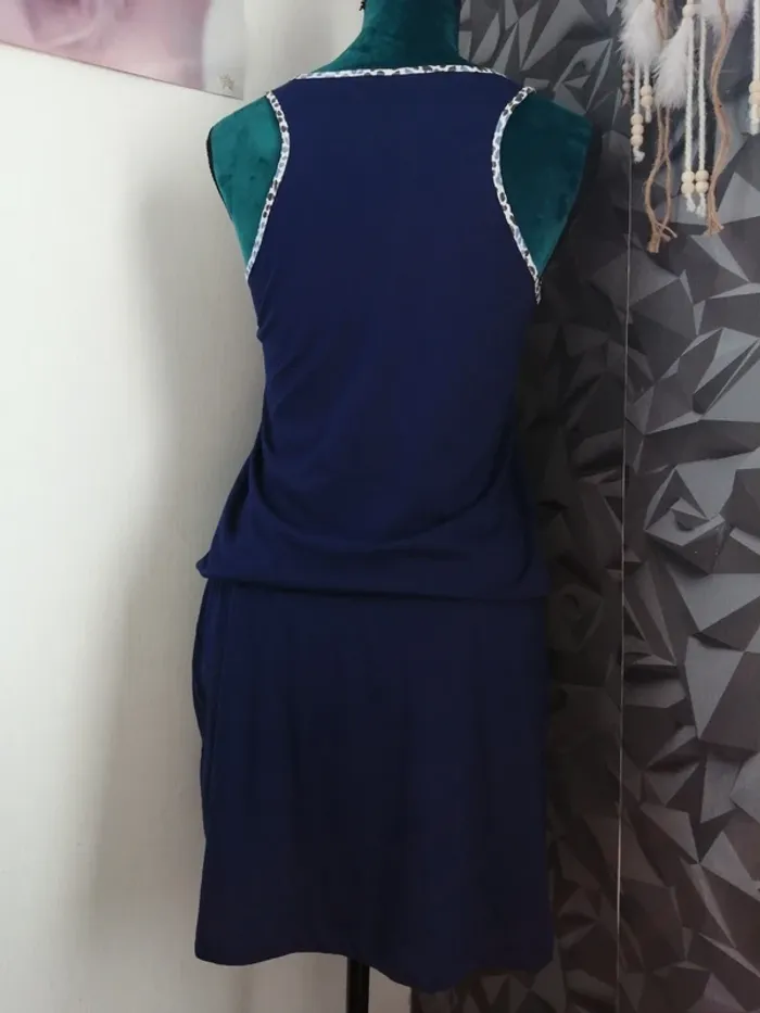 Robe de nuit bleu marine sans manches motifs pattes de chien lien à nouer / tissaia / (XS) - photo numéro 2