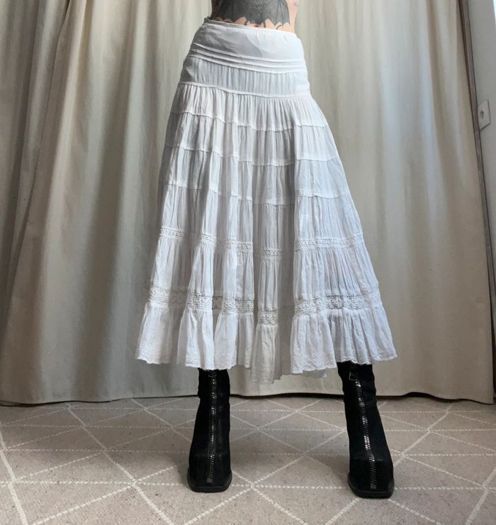 Jupe longue blanche 100% coton Boho Summer Cottagecore vintage 90s - Taille S - photo numéro 5