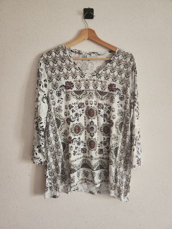 Blouse blanche imprimé bohème – Taille L – Manches 3/4 – C&A
