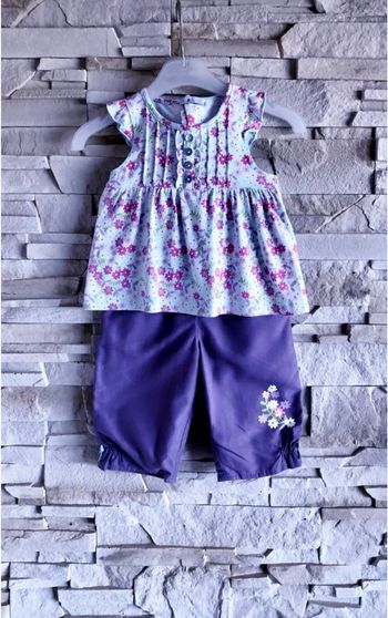 ENSEMBLE 2P BÉBÉ FILLE IMPRIMÉ LIBERTY, VOLANTS, PLIS PLATS & TONS LUMINEUX 6M