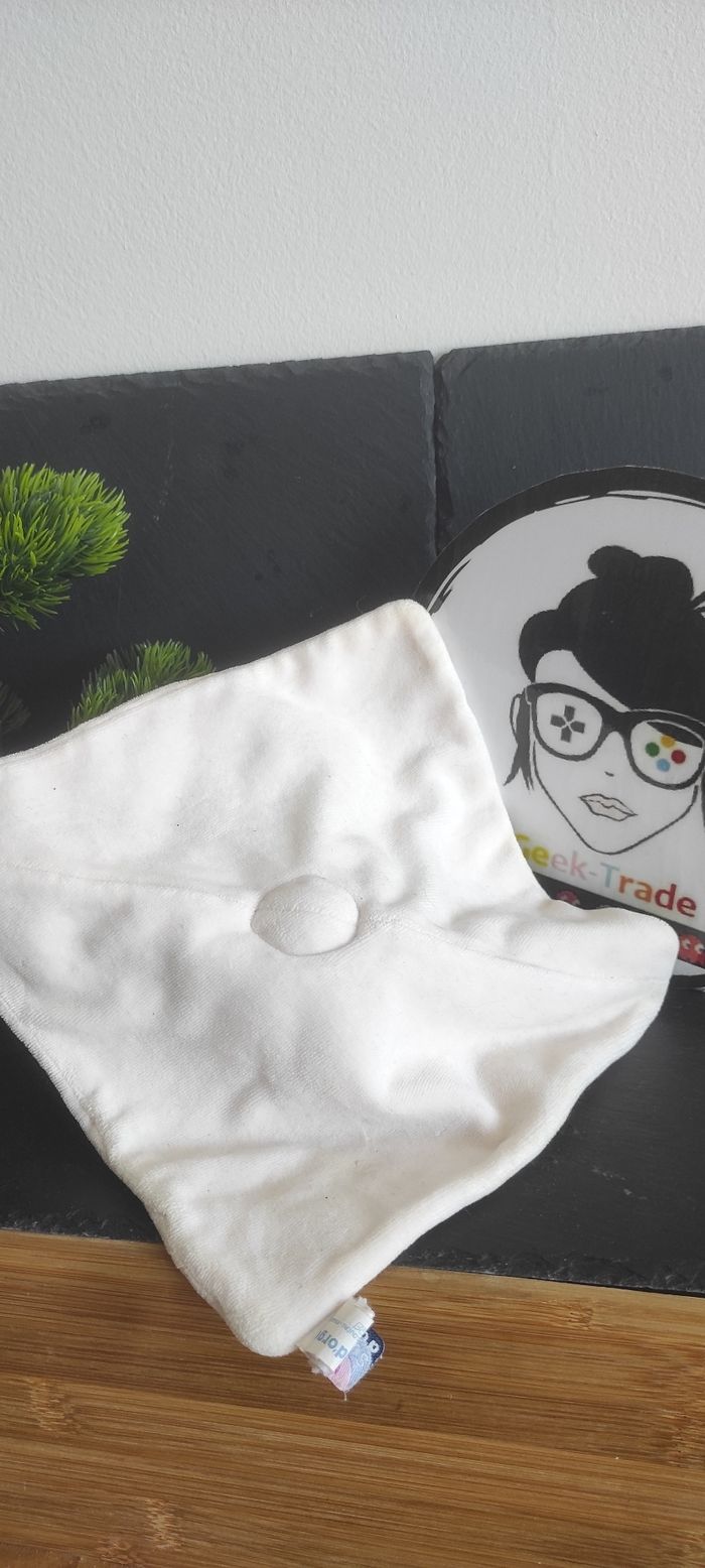 Doudou plat lapin rose sucre d'orge beige marron carré - photo numéro 2