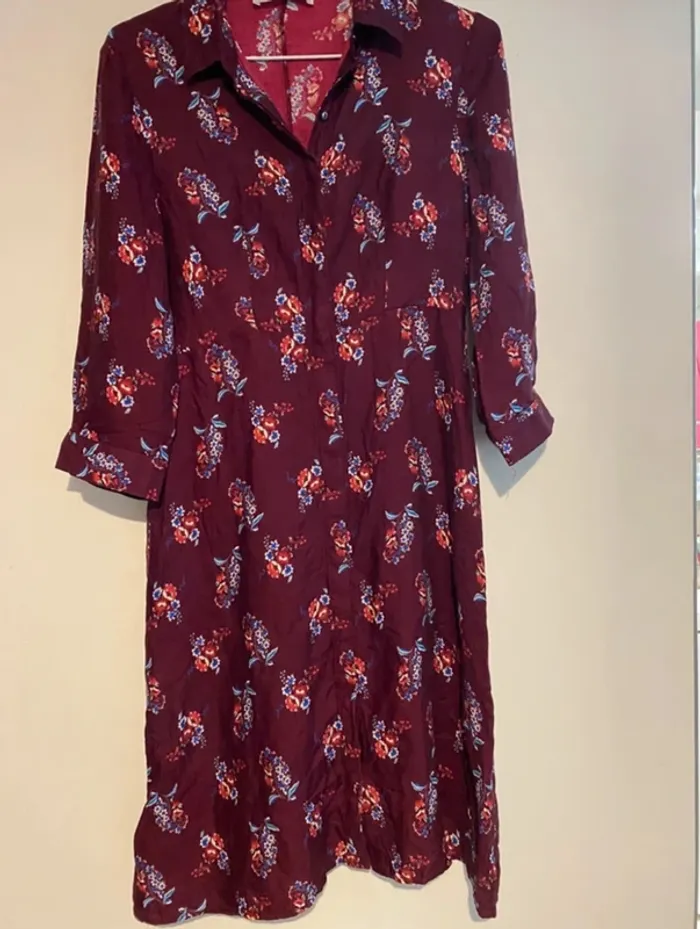 Robe Promod bordeaux fleurie – taille 34 – neuve