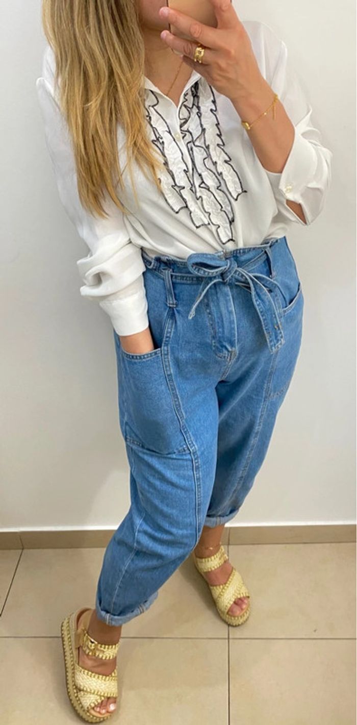 Chemise Zara Blanche Avec volant taille M - photo numéro 5