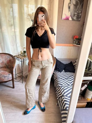 Pantalon taille basse  lin marron baggy cargo grunge y2k 2000yer