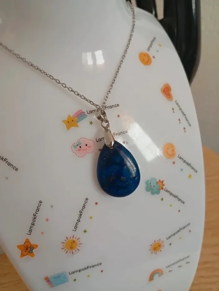 Solde 💝 Collier lapis azuli en pierres naturelles acier inoxydable Lithothérapie - photo numéro 2