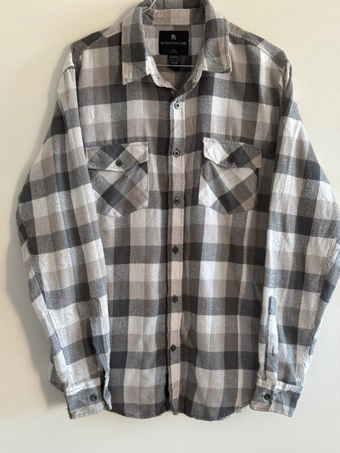 Chemise / Surchemise vintage Shout House en coton taille M couleur grise & blanche. - photo numéro 2