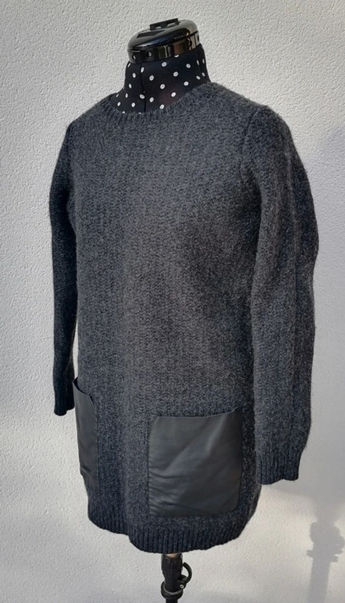 Robe pull laine et cuir gris foncé noir Taille S COS - photo numéro 6