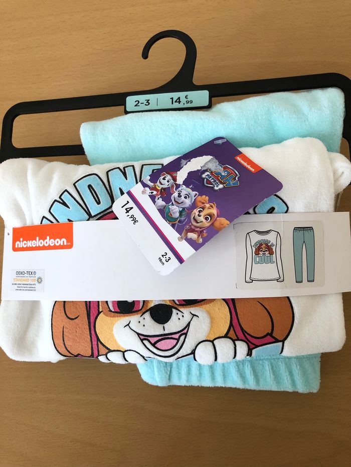 ensemble pyjamas en velours fille pat patrouille 2/3 ans