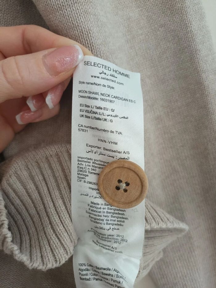 Joli gilet cardigan en maille Selected Homme taille L beige - photo numéro 10