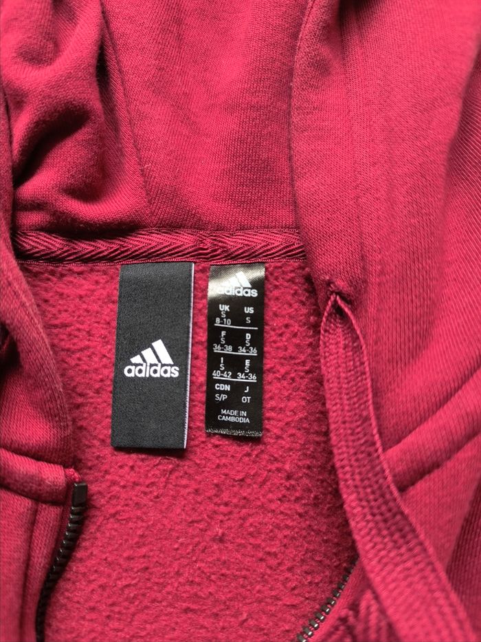 Veste adidas full zip à capuche femme taille S bordeaux rose - photo numéro 4