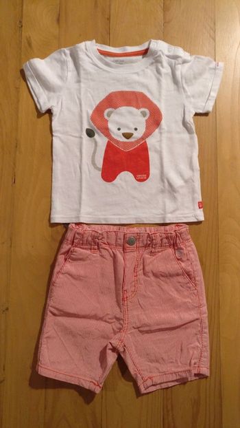 Ensemble short/T-shirt rayé rouge et blanc/blanc taille 9 mois obaibi