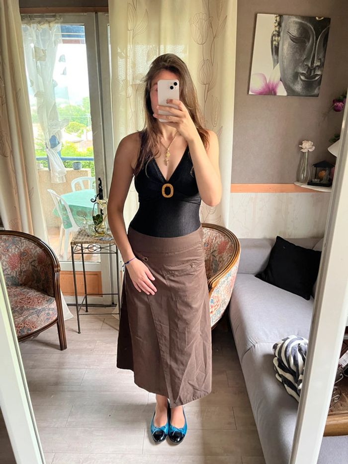 Jupe marron longue maxi skirt vintage y2k 2000yer - photo numéro 2