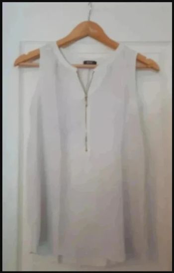 t-shirt blanc sans manche col fermeture éclair dorée GDM XS 34 6·Très bon état·Grain de Malice