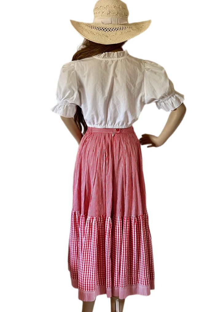 🍒Longue jupe vintage carreaux vichy à volants champêtre cottagecore gingham ruffled long skirt🍒 - photo numéro 9