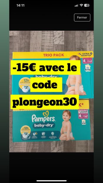 Deux cartons de couches Pampers taille 4+