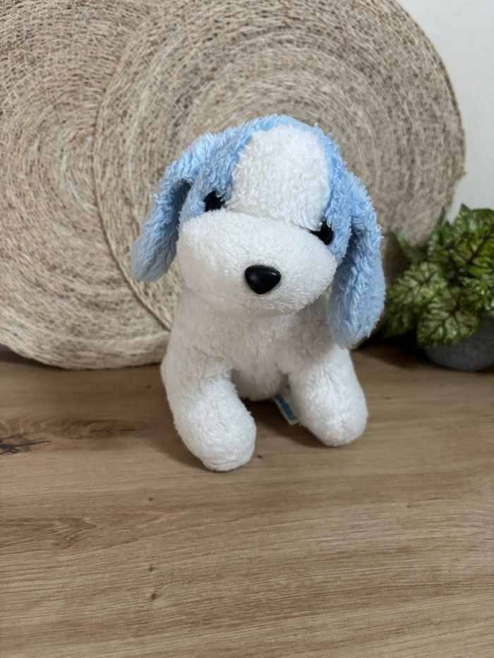 Vintage peluche chien bleu blanc nounours