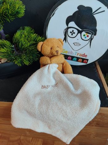 Doudou Ours Beige Marron Baby Nat' Bonbon plat mouchoir Jaune Ourson Ancien