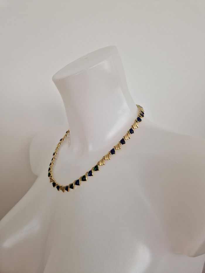 Collier vintage doré avec du bleu, vert - photo numéro 4