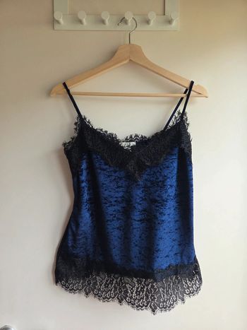 Top caraco H&M en velours bleu nuit avec dentelle - taille m