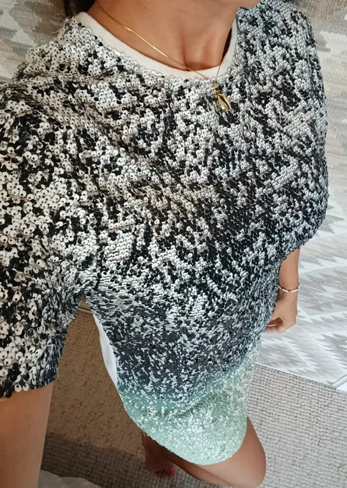 Robe sequin Zara M gris vert d'eau menthe