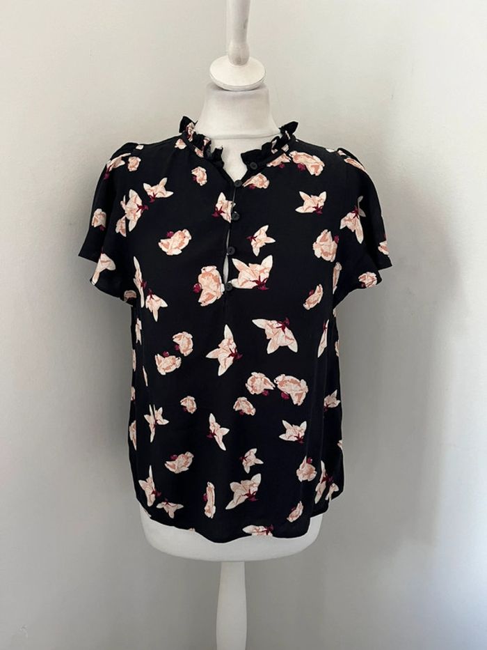 Blouse noire à fleurs rose Bash XS
