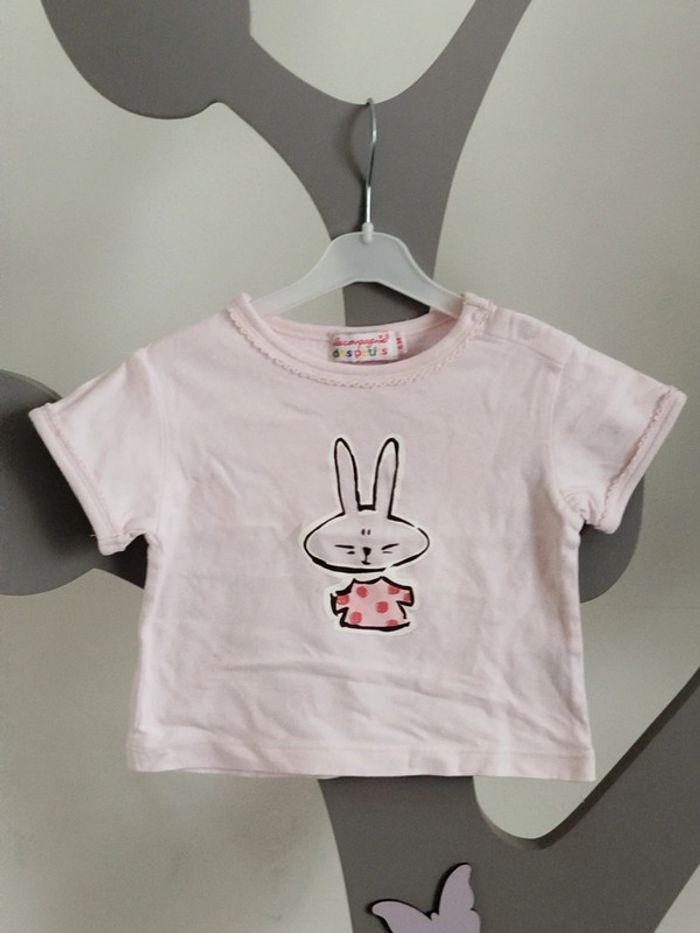 Tee-shirt manches courtes rose thème lapin La Compagnie des petits taille 6 mois