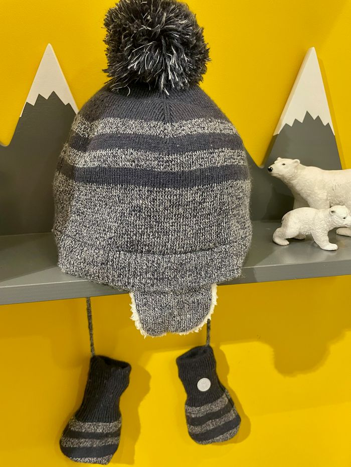 Ensemble bonnet cache-oreilles et moufles doublées Obaïbi 12-24 mois - photo numéro 2