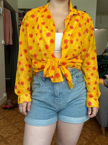 Chemise vintage mesh transparent jaune et orange
