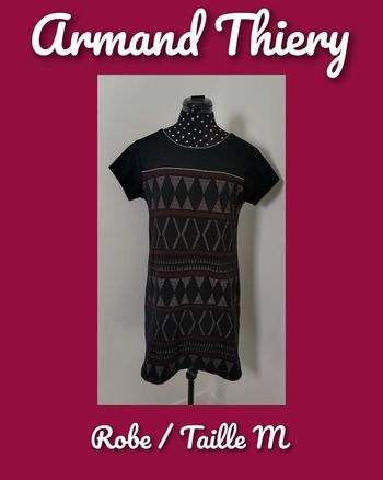 Robe courte géométrique noir rouge crème Taille M/L Armand Thiery