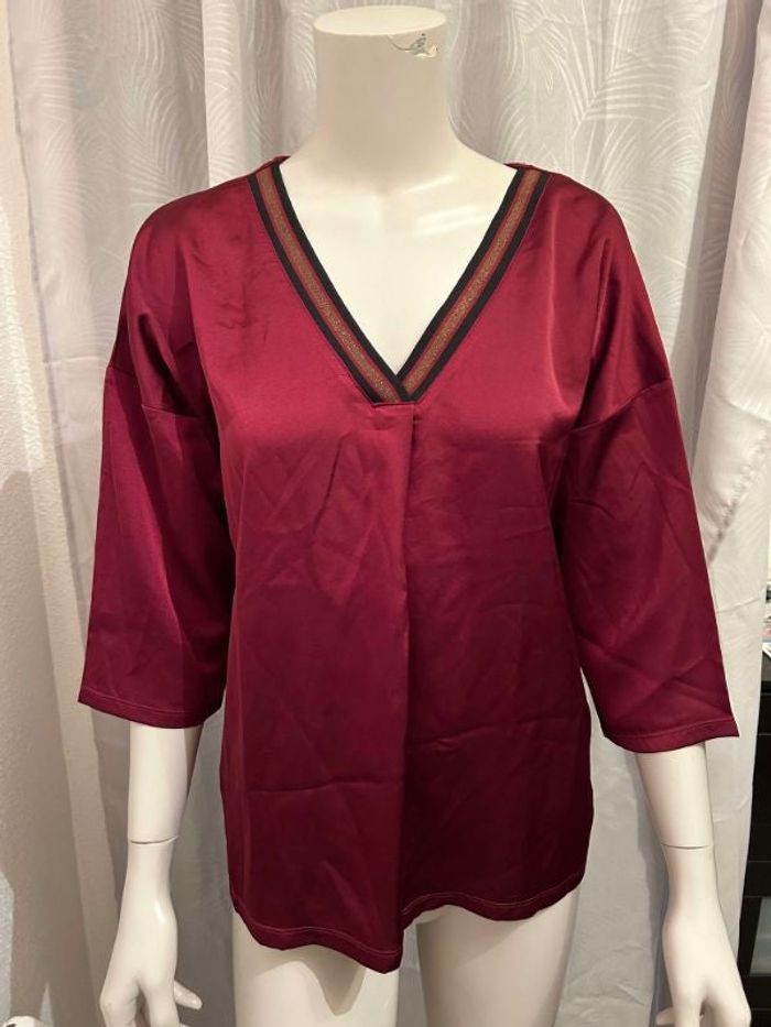 Blouse manches 3/4 rouge bordeaux La Halle M 38
