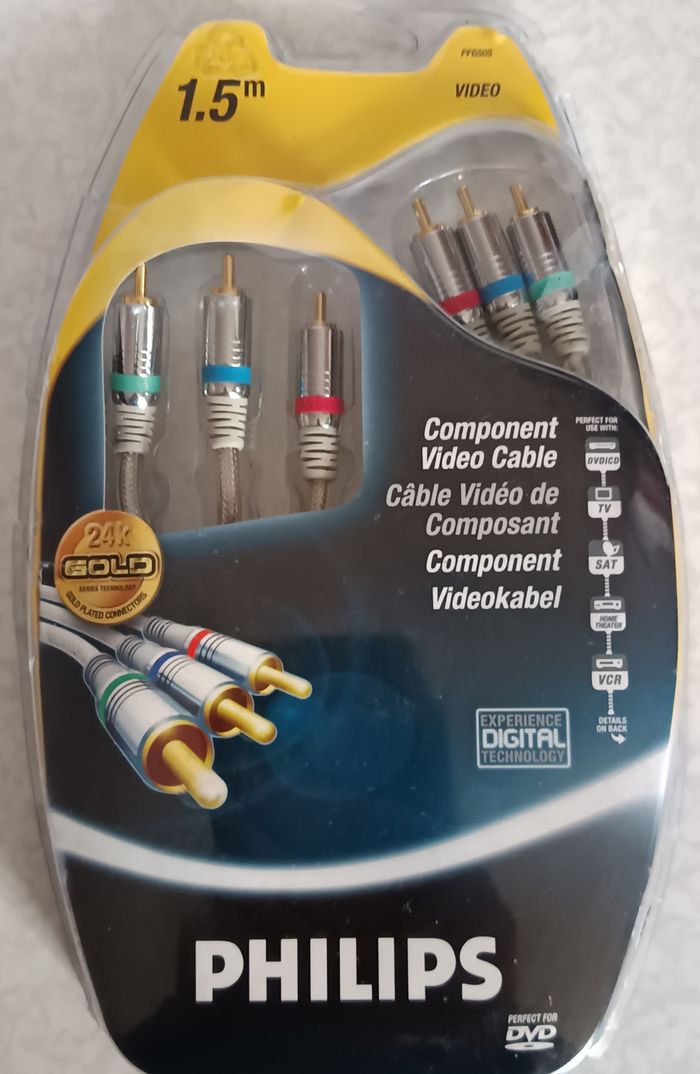 Neuf Phillips 1,5m Audio Stéréo Rca/Rca RVB Cable Vidéo Composant 24K Plaqué Or