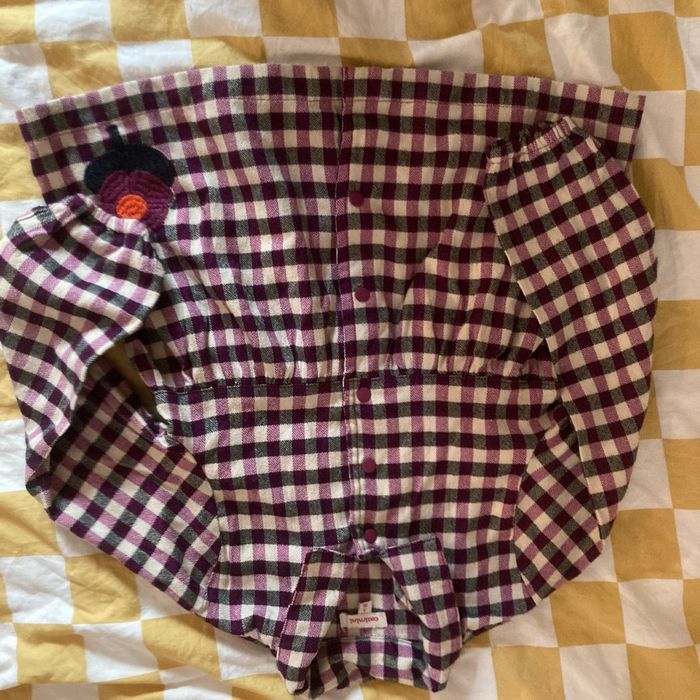 Chemise bordeau, beige et noir