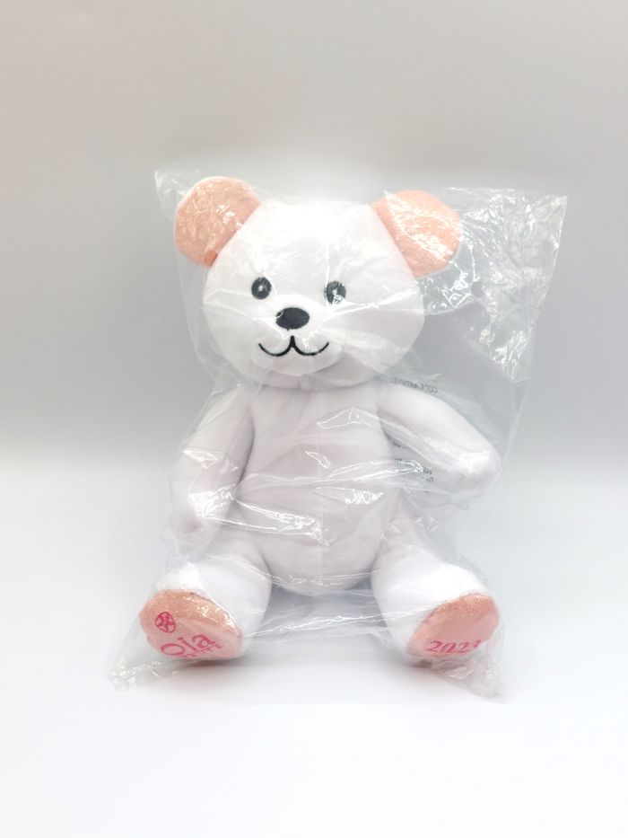 Peluche ours blanc OIA beauté Noël 2023 rose paillette doudou neuf emballé 21 cm
