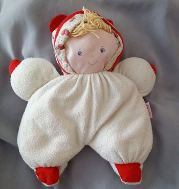 doudou peluche poupée chiffon tissu Corolle de 1995 vintage ancienne Elastidoux absence col d'occasion tissu polaire crème blanc propre pas de trou