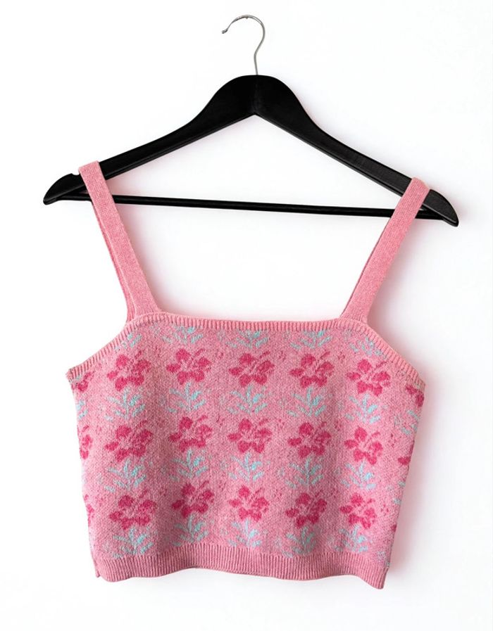 Crop top à fleurs rose et bleu – taille 36 - photo numéro 5