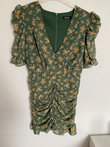 Boohoo robe 36 S vert froncée moulante