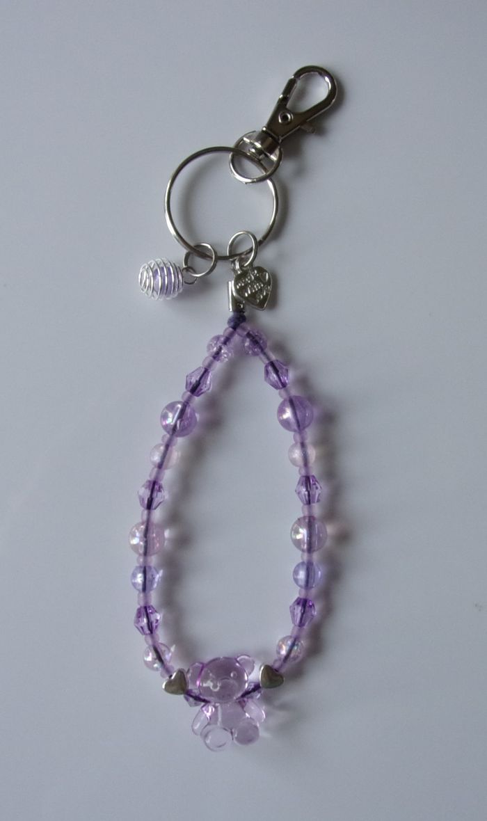 Porte clé ou Déco de sac à main ourson violet