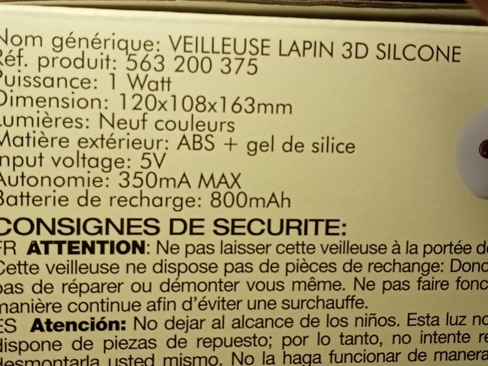 Veilleuse ,Lapin, 3D en Silicone, pour enfants - photo numéro 4