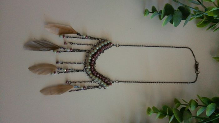 perles et plumes style ethnique collier - photo numéro 2