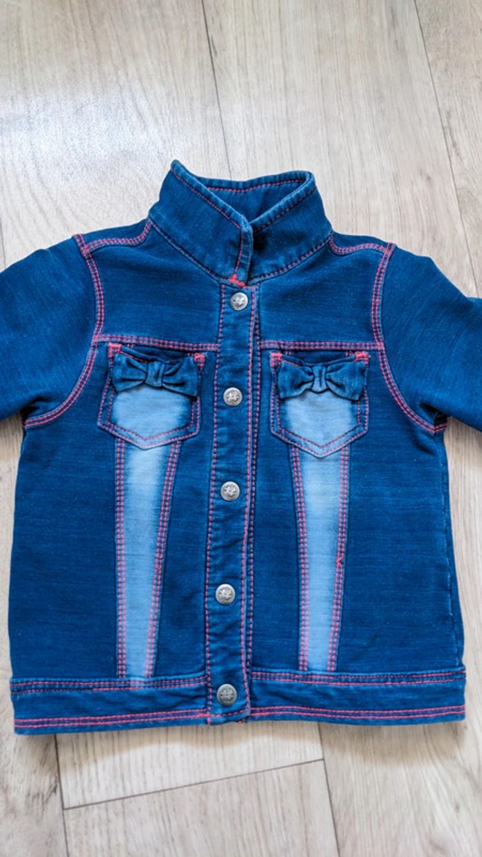 Petite veste stretch blue denim et rose DPAM 24 mois - photo numéro 3