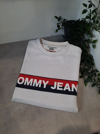 Pull Sweat Tommy Jeans blanc strié rouge noir – Taille S