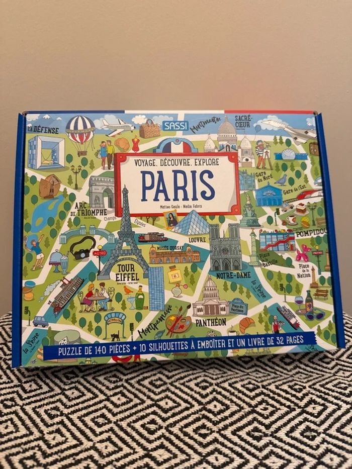 Sassi - Coffret éducatif Puzzle 140 pièces + Livre" Voyage, Découvre, Explore Paris"