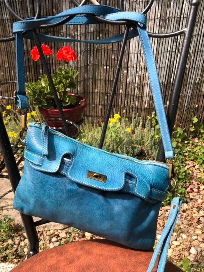👜 Sac à main pochette bleu turquoise à bandoulière - 100% Cuir - photo numéro 5