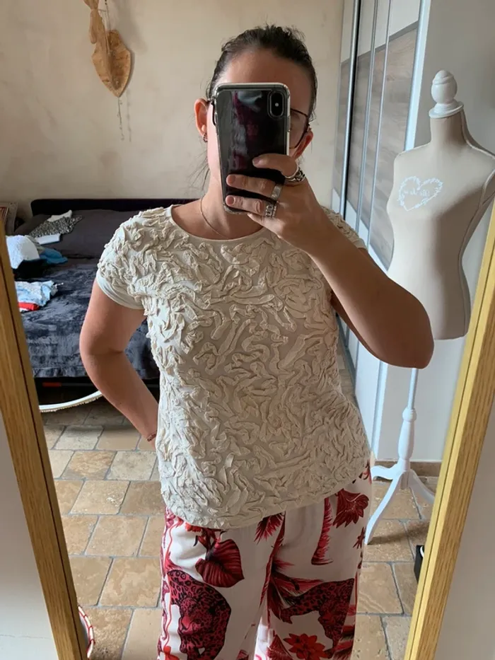 T-shirt texturé beige Zara taille M - photo numéro 6